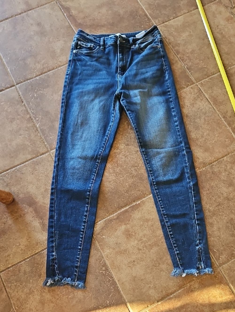 KanCan Dark Blue Skinny Jeans with Raw Frayed Hem